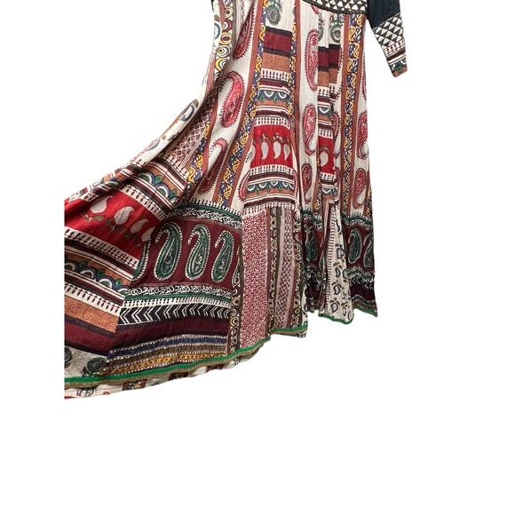 Vtg Boho Embroidered Block Print Cotton Gauze Festival Maxi Dress Size XL - Picture 5 of 7